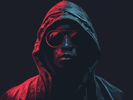 Portrait of a man with a hood on his head. Vector illustration.のイラスト素材