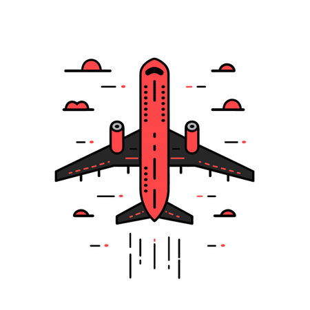 Airplane in the sky. Vector illustration in flat linear style.のイラスト素材