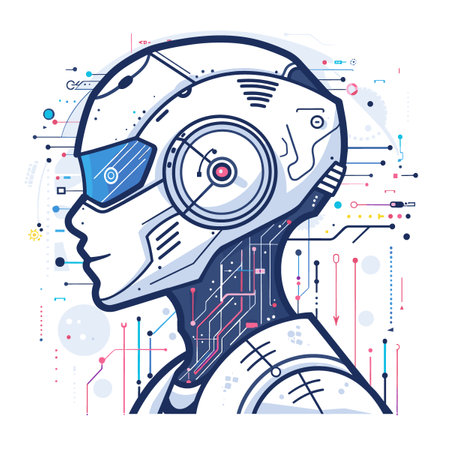 Robot head. Artificial intelligence and machine learning concept. Vector illustrationのイラスト素材