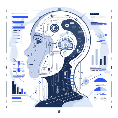 Artificial intelligence concept with human head and HUD elements. Vector illustration.のイラスト素材