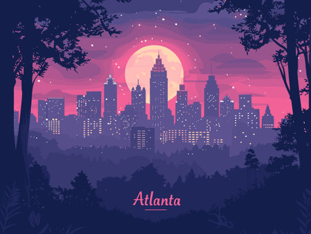 Atlanta (Georgia) city, USA. Touristic Greeting Card, travel poster from Atlanta. Art Vector Illustrationのイラスト素材