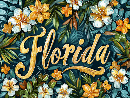 Florida city, USA. Touristic Greeting Card, travel poster from Florida. Art Vector Illustrationのイラスト素材