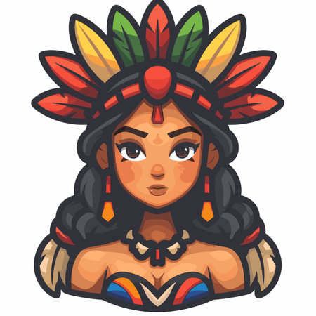 Native american Indian woman with traditional headdress vector illustration.のイラスト素材