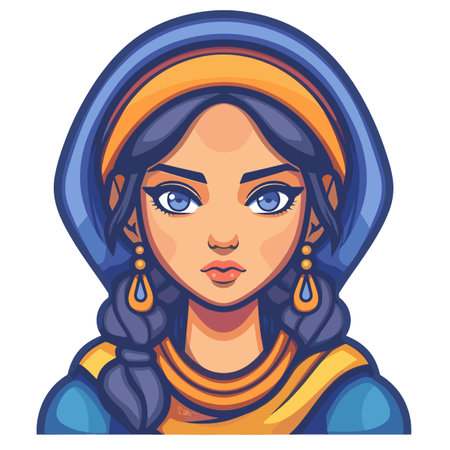 Vector illustration of a beautiful girl with blue eyes in a turban.のイラスト素材
