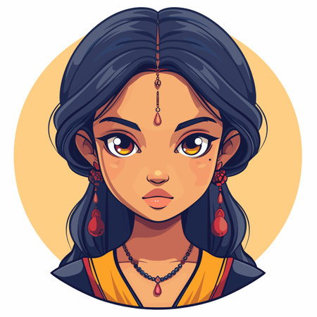 Indian girl in traditional costume. Vector illustration of a young Indian woman in traditional clothes.のイラスト素材