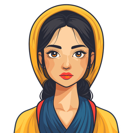 Beautiful brunette woman in a yellow raincoat. Vector illustrationのイラスト素材