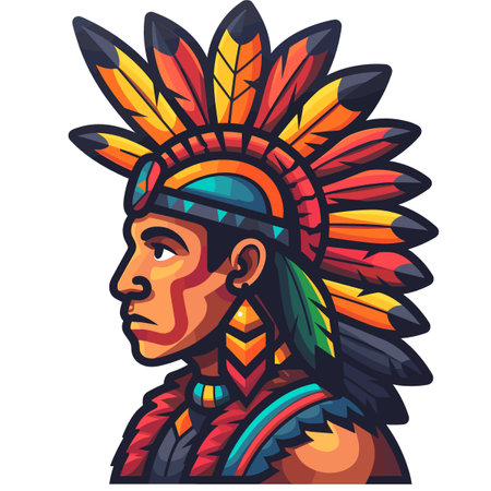 Native american Indian chief head vector illustration isolated on white background.のイラスト素材