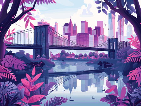Brooklyn Bridge, Manhattan, New York City. Vector illustration.のイラスト素材