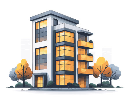 Modern building in the city. Vector illustration in a flat style.のイラスト素材