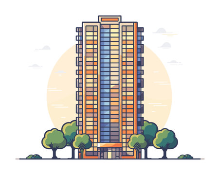 Modern building in the city. Vector illustration in a flat style.のイラスト素材