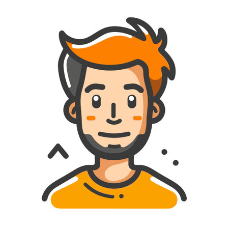 A man with a beard and orange shirt. He is smiling. The image is of a cartoon manのイラスト素材