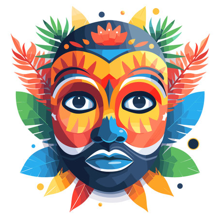 A colorful mask with a leafy design on it. The mask has a black nose and a blue mouthのイラスト素材