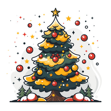 Christmas tree with gift boxes. Merry Christmas and Happy New Year greeting card.のイラスト素材