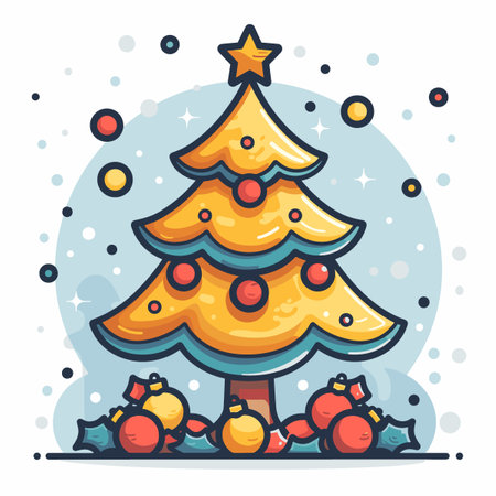Christmas tree with gift boxes. Merry Christmas and Happy New Year greeting card.のイラスト素材