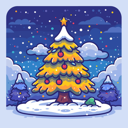 Christmas tree with gift boxes. Merry Christmas and Happy New Year greeting card.のイラスト素材