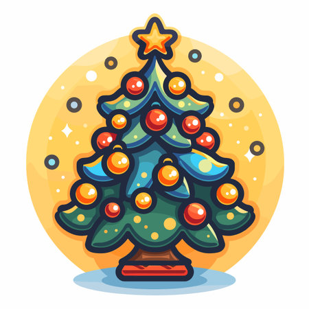 Christmas tree with gift boxes. Merry Christmas and Happy New Year greeting card.のイラスト素材