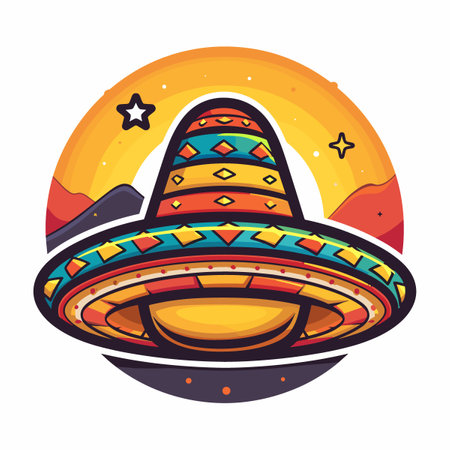 A colorful hat with a star on top. The hat is on a white background. The hat is a symbol of Mexican culture Latino American styleのイラスト素材