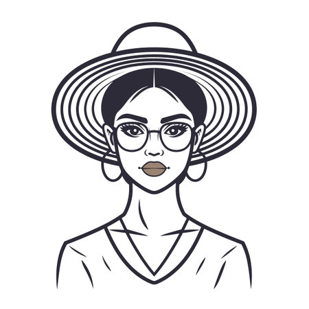 A woman with a hat and glasses. She is wearing a hat and glasses. She has a nice smile Latino American styleのイラスト素材