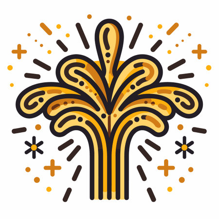 A yellow and brown tree with a stream of water coming out of it. The water is surrounded by snowflakes and starsのイラスト素材