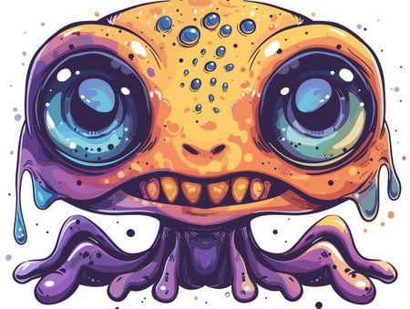 A cartoon monster with blue eyes and a purple face. The monster has a mouth that is open and has teethのイラスト素材