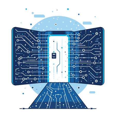 Vector illustration of open door with circuit board inside. Technology concept.のイラスト素材