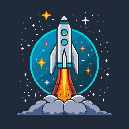 Rocket launch line icon, vector illustration. Flat design style eps 10のイラスト素材