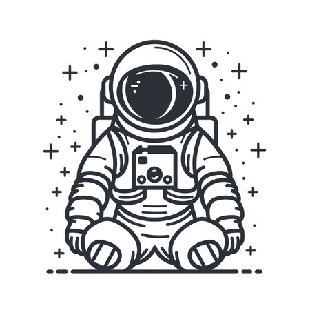 Astronaut doodle cartoon vector illustration. Cute astronaut in space suit.のイラスト素材
