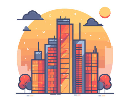 Modern house with trees and bushes. Vector illustration in flat style.のイラスト素材