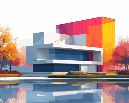 Modern country house. Vector illustration in flat style.のイラスト素材