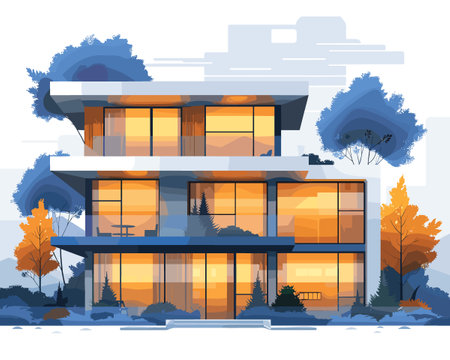 Modern country house. Vector illustration in flat style.のイラスト素材
