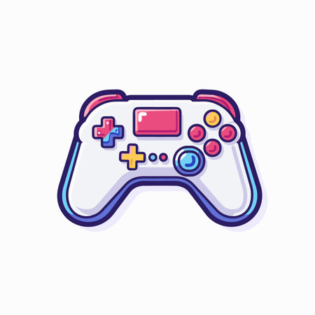 A cartoon style video game controller with a red button in the middle. The controller has a white backgroundのイラスト素材
