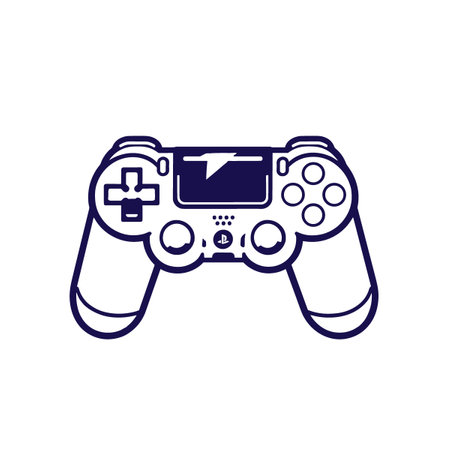 A video game controller with a white background. The controller is blue and has a white and black...