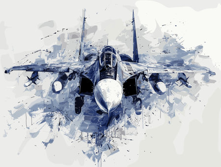 A colorful jet is flying through the sky. The colors are bright and vibrant, giving the image a sense of energy and excitement. The jet is the main focus of the painting, with its wingsのイラスト素材