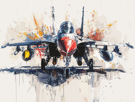 A fighter jet is painted in a very detailed and realistic manner. The painting captures the essence of the jet's speed and power, as well as the excitementのイラスト素材