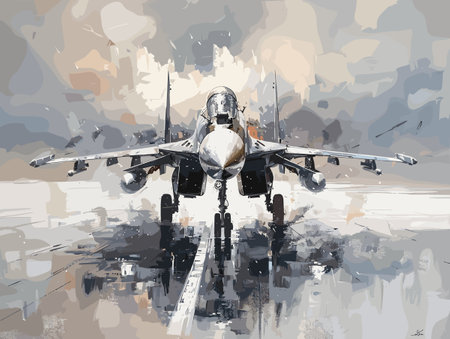 A colorful jet is flying through the sky. The colors are bright and vibrant, giving the image a sense of energy and excitement. The jet is the main focus of the painting, with its wingsのイラスト素材