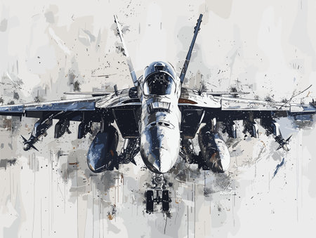 A fighter jet is painted in a very detailed and realistic manner. The painting captures the essence of the jet's speed and power, as well as the excitementのイラスト素材