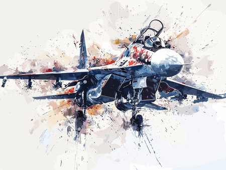 A fighter jet is painted in a very detailed and realistic manner. The painting captures the essence of the jet's speed and power, as well as the excitementのイラスト素材