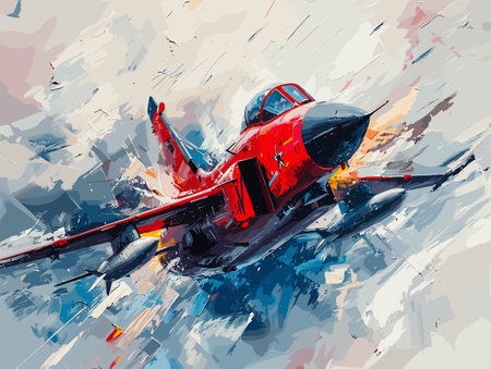 A fighter jet is painted in a very detailed and realistic manner. The painting captures the essence of the jet's speed and power, as well as the excitementのイラスト素材