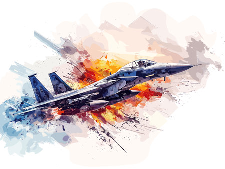 Fighter jet fighter jet aircraft illustration painting background. Military jet fighter jet in flight.のイラスト素材