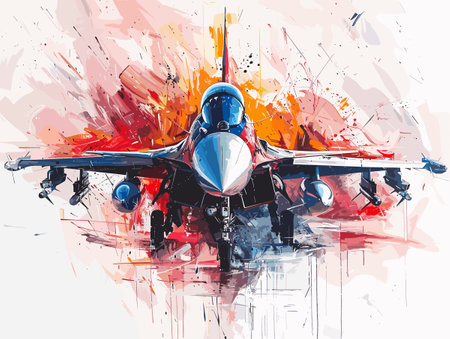 Fighter jet fighter jet aircraft illustration painting background. Military jet fighter jet in flight.のイラスト素材