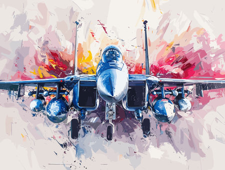 Fighter jet fighter jet aircraft illustration painting background. Military jet fighter jet in flight.のイラスト素材