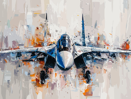 Fighter jet fighter jet aircraft illustration painting background. Military jet fighter jet in flight.のイラスト素材
