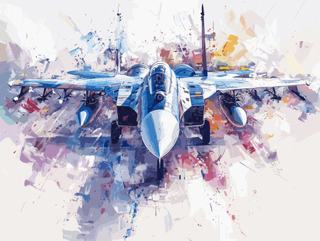 Fighter jet fighter jet aircraft illustration painting background. Military jet fighter jet in flight.のイラスト素材
