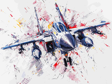 Fighter jet fighter jet aircraft illustration painting background. Military jet fighter jet in flight.のイラスト素材
