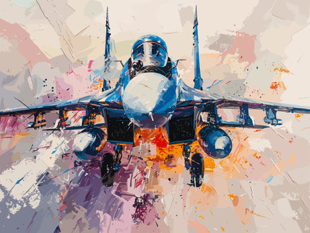 Fighter jet fighter jet aircraft illustration painting background. Military jet fighter jet in flight.のイラスト素材