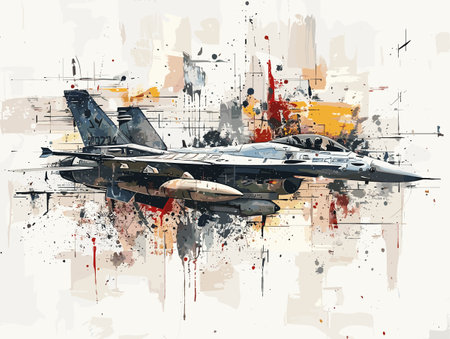 Fighter jet fighter jet aircraft illustration painting background. Military jet fighter jet in flight.のイラスト素材