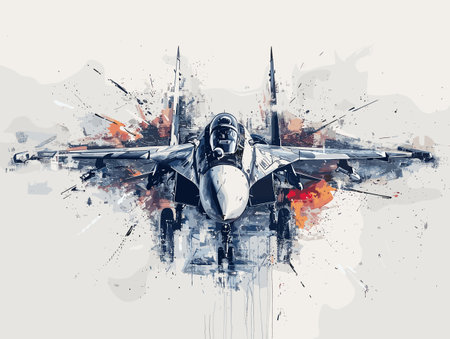Fighter jet fighter jet aircraft illustration painting background. Military jet fighter jet in flight.のイラスト素材