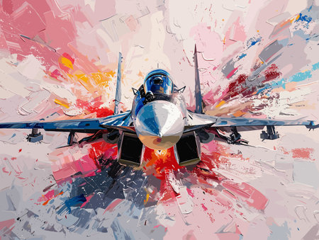 Fighter jet fighter jet aircraft illustration painting background. Military jet fighter jet in flight.のイラスト素材