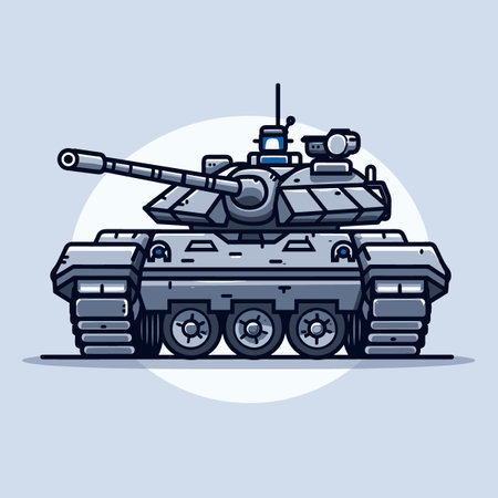 Military tank. Vector illustration in cartoon style on light blue background.のイラスト素材
