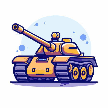 Cartoon tank on white background. Vector illustration in flat style.のイラスト素材
